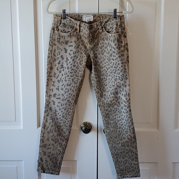 Current / Elliott The Stiletto Leopard Animal Tan Brown Size 26 Low Rise Mobwife - Picture 1 of 9